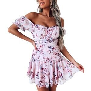 One & Only Off the Shoulder Floral Tie Back Mini Dress - M
